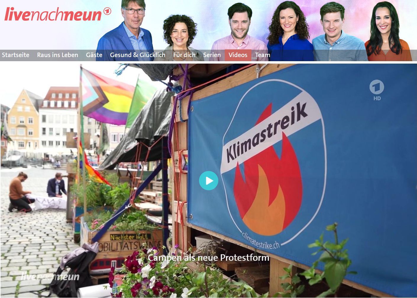 "Campen als neue Protestform" (Livenachneun) Titelbild des Fernsehbeitrags
